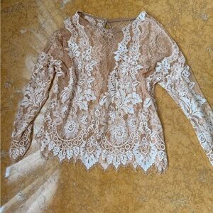 Elegant Sheer Lace Women Top - Cream and White